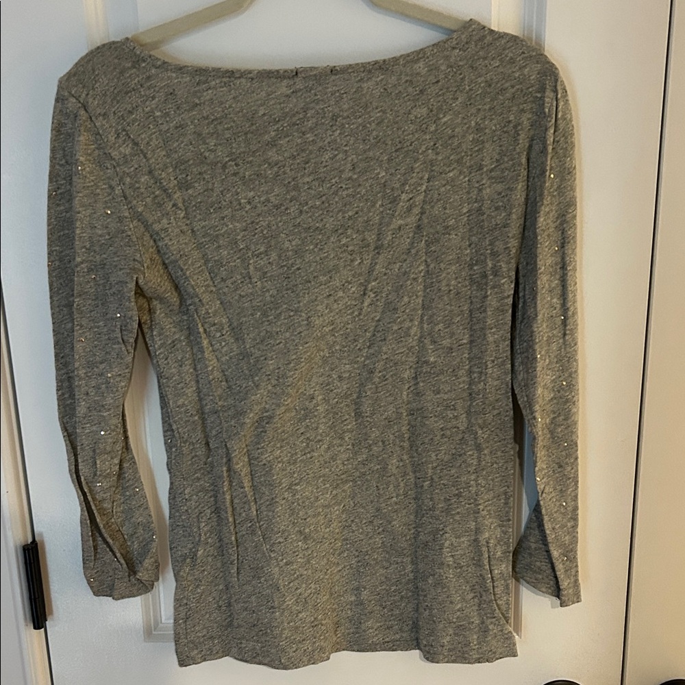 J.Crew Boatneck Gray 3/4 Sleeve Top with Sparkle Accents - Picture 3 of 4